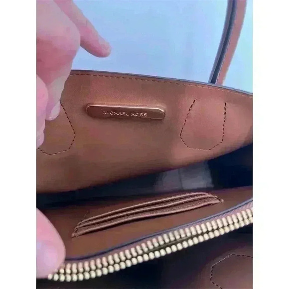 Michael Kors Mercer Medium Brown Leather Crossbody Satchel Bag - Picture 10 of 15